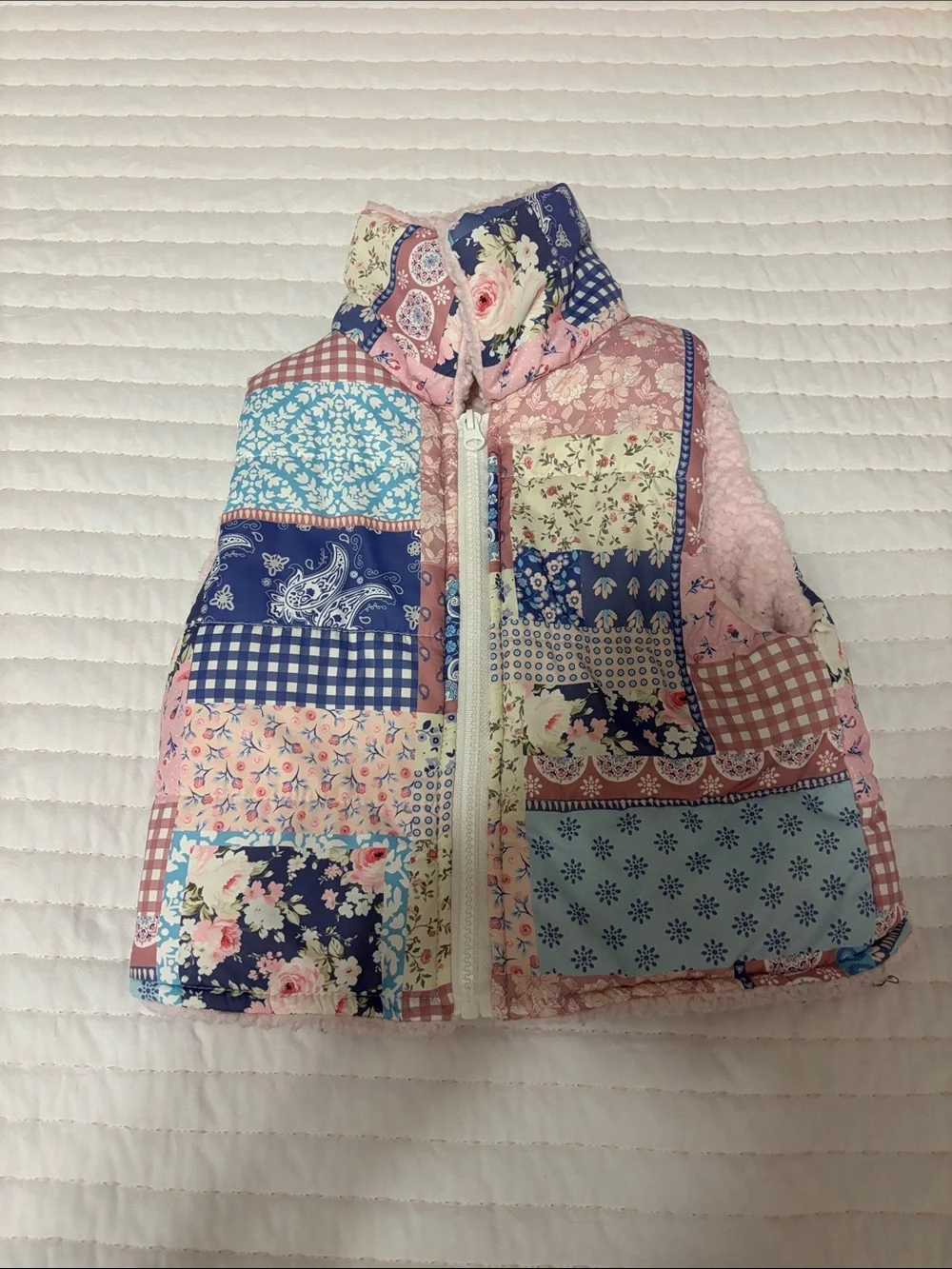 Patchwork Quilted Baby Vest - Pink & Blue Floral Cracker Barrel Viral Vest